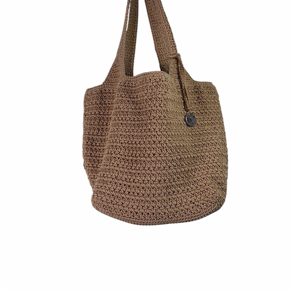 The Sak Crochet Shoulder Bag Tan Woven Hobo Tote  Medium - Picture 2 of 8